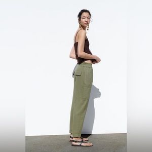 Zara baggy linen blend pants - khaki